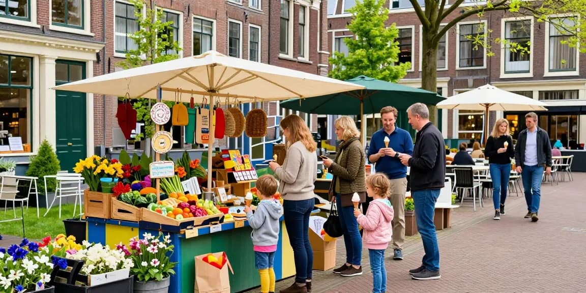 A family enjoying fun activities at bedrijven den haag, exploring artisan shops and cafes in a vibrant urban scene.
