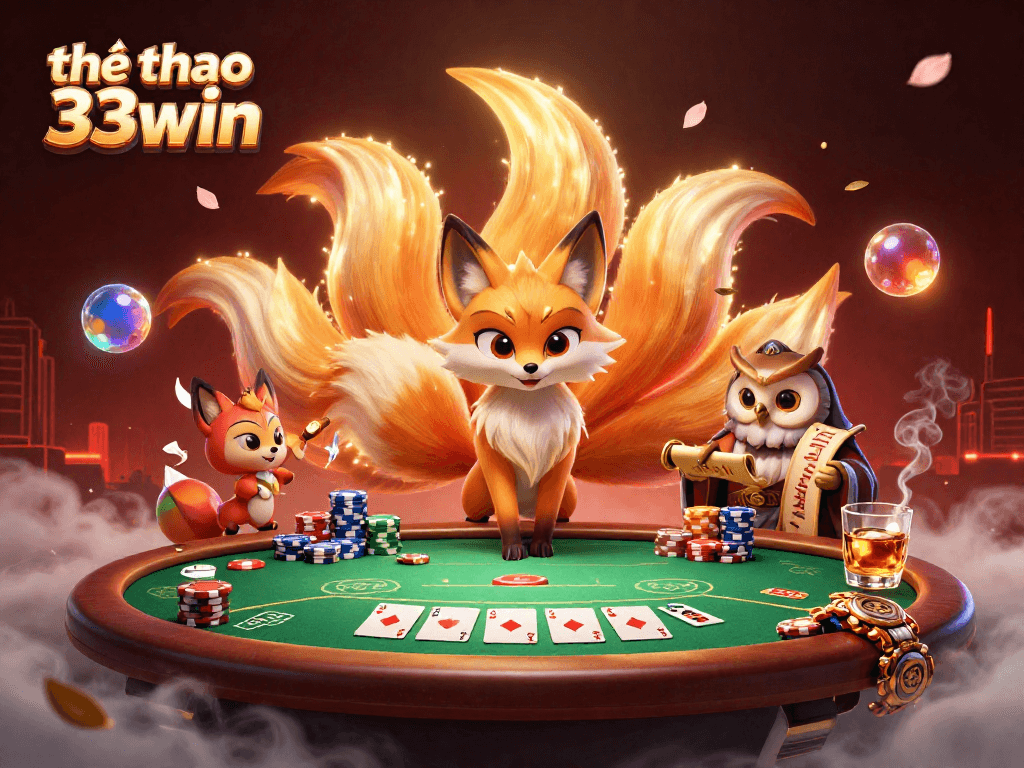 Engage in thể thao 33win with a vibrant poker scene featuring mythical characters.