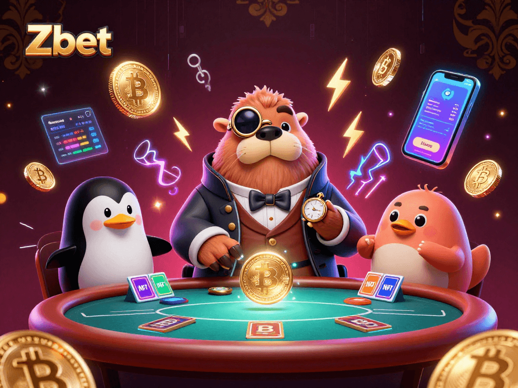 Engage in thrilling Zbet poker games, witnessing a jolly walrus and clever dealer in action.