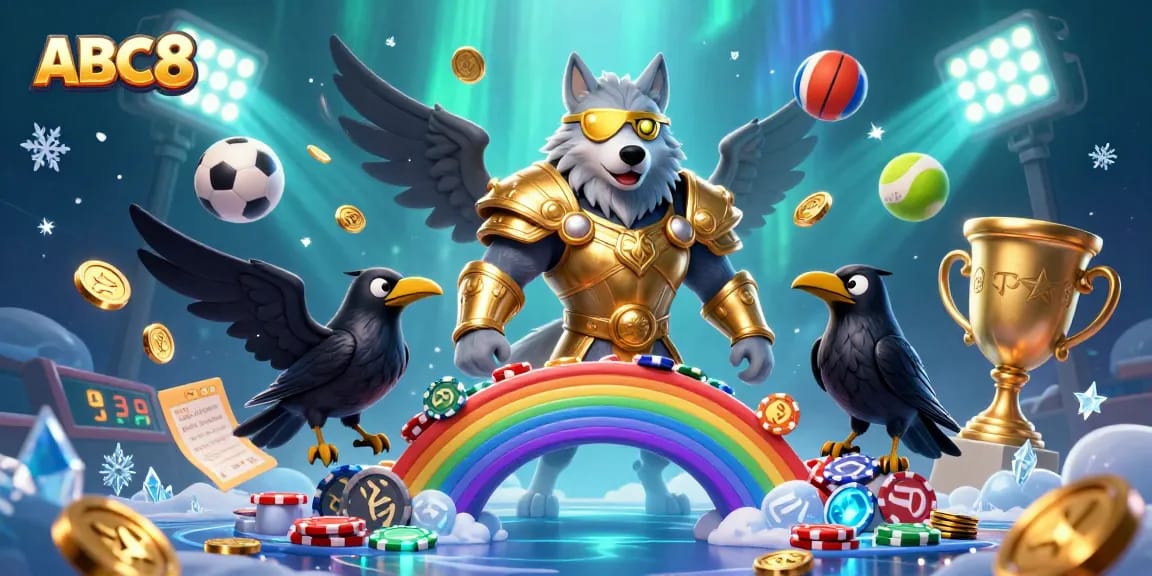 Bet on the ABC8 platform with a vibrant Norse mythology-inspired illustration showcasing thrilling sports betting excitement.