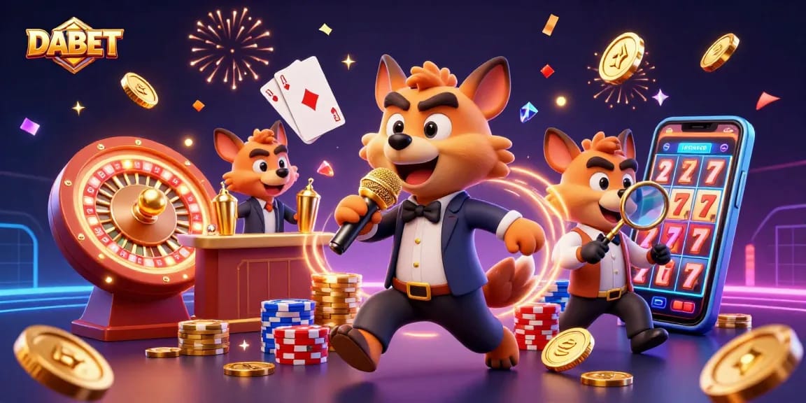 DABET brings fun to life with hyena comedians at a dynamic casino club, surrounded by sparkling treasures.
