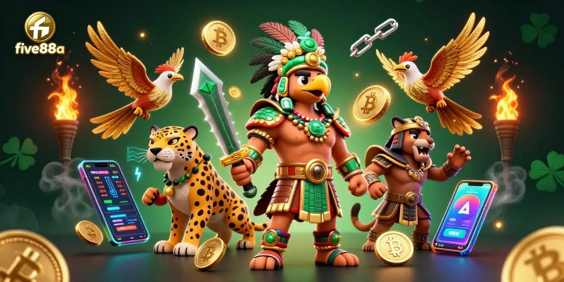 Engage with five88a through dynamic gambling action featuring Aztec warriors and crypto elements.