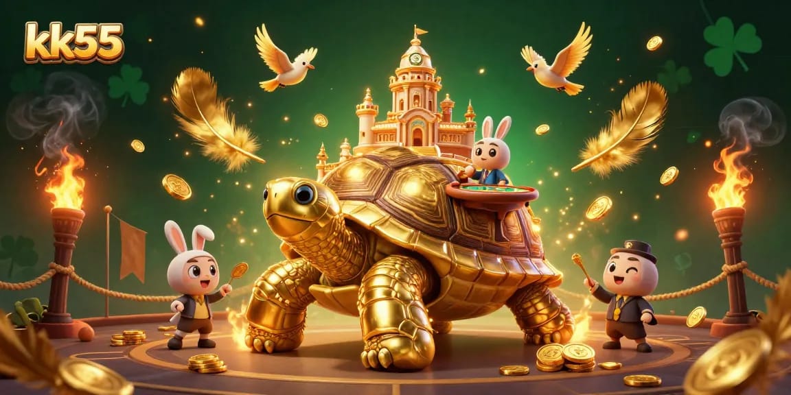 Engage in thrilling luck and strategy at kk55, featuring a vibrant casino scene packed with golden elements.