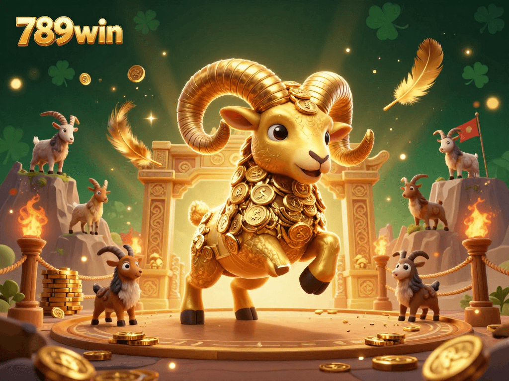 Win big with 789win in an engaging 3D casino scene featuring golden ram and vibrant elements.