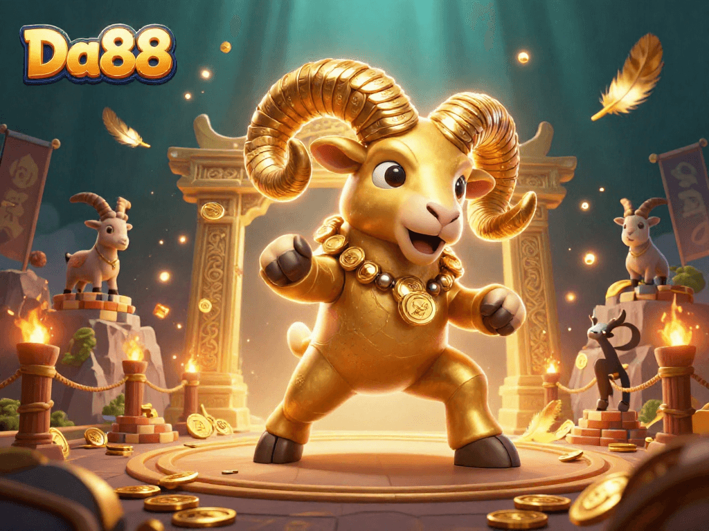 Experience the thrill of Da88 as the golden ram charges through a captivating casino scene.