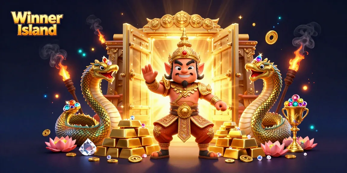 Experience the excitement of Winner Island with golden treasures and dynamic casino action.
