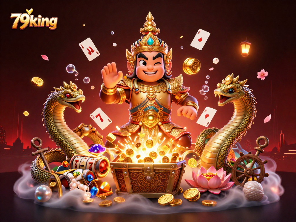 Experience the thrill of 79king with a vibrant casino scene filled with treasure and excitement.