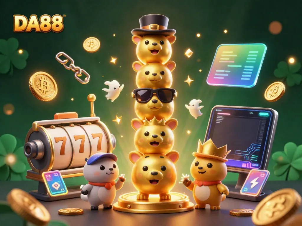 Experience the vibrant world of DA88 with exciting casino elements and a dynamic totem pole illustration.