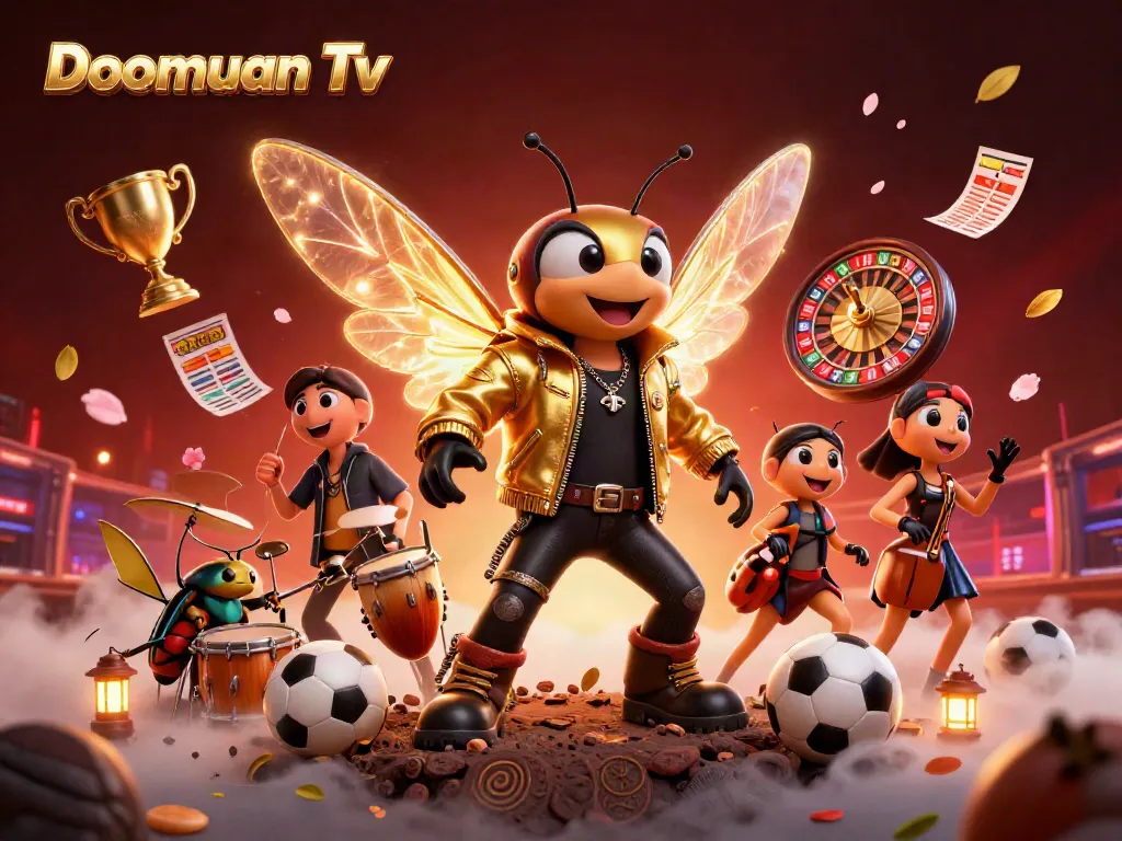 Doomuan Tv sports betting scene with a cartoon rock star and vibrant elements for exciting gameplay.