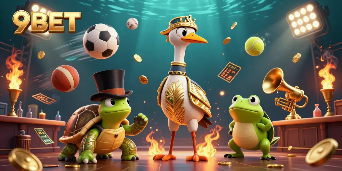 Experience the excitement of 9BET with vibrant characters and sports-themed elements in a dynamic casino scene.