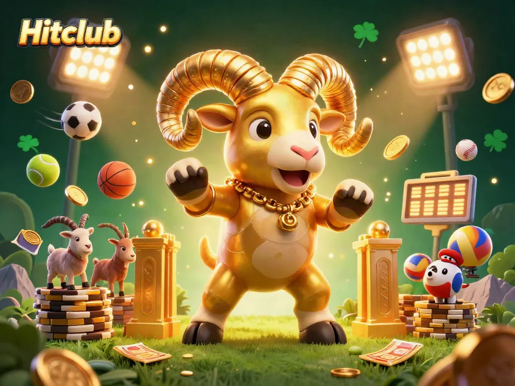 Engage in dynamic gaming action with Hitclub's lively 3D illustration showcasing sports excitement.
