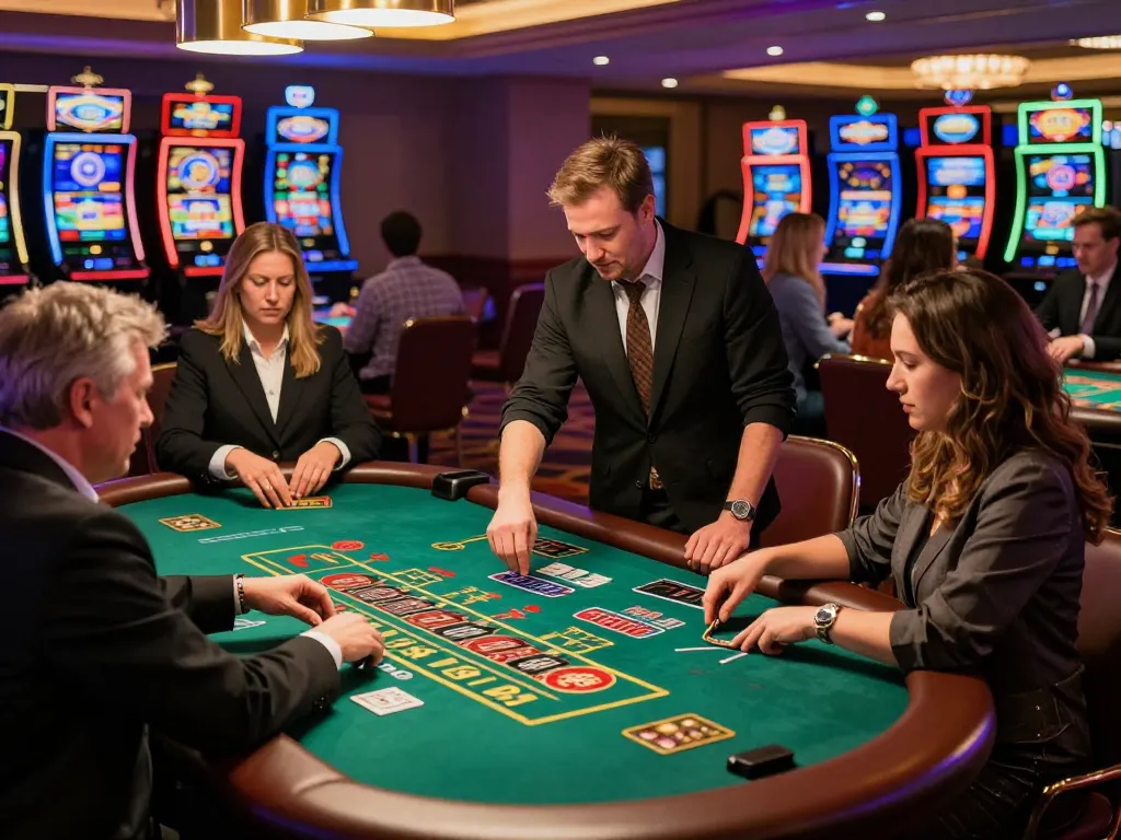 Players enjoying blackjack and roulette at 8kbet's lively casino, showcasing excitement and strategic gameplay.