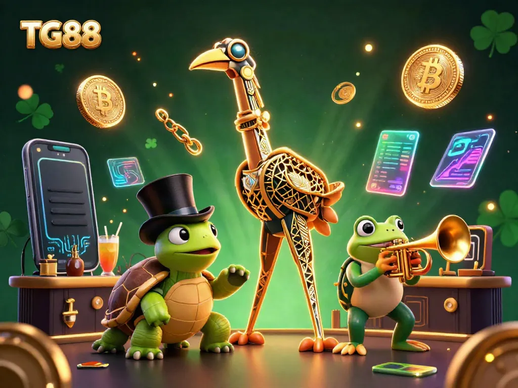 Experience the excitement of TG88 through this vibrant 3D scene featuring unique casino characters.