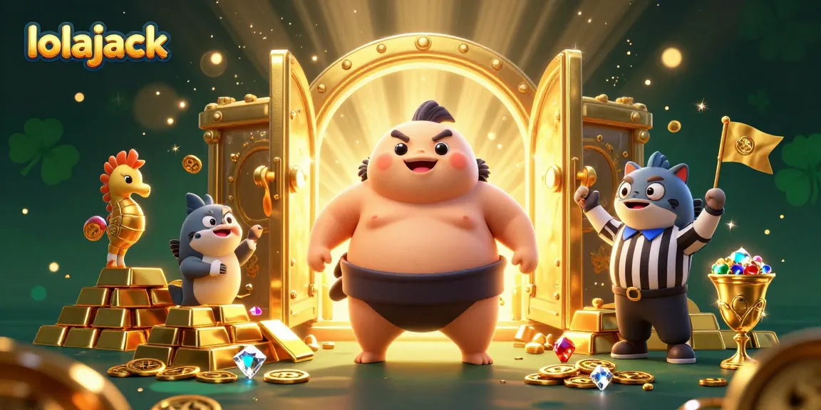 Experience exhilarating gameplay at lolajack Casino with a vibrant 3D scene depicting excitement and treasure.
