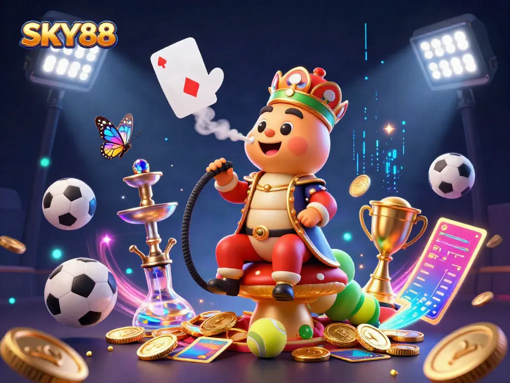 Engage with the SKY88 experience through a vibrant, ultra-detailed illustration of gaming excitement.