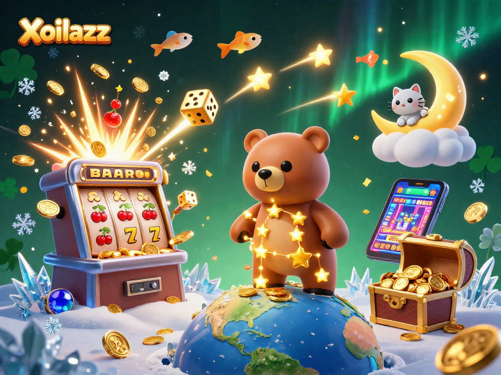 Xoilacz rewards players with a jackpot explosion and colorful casino elements in a vibrant 3D scene.