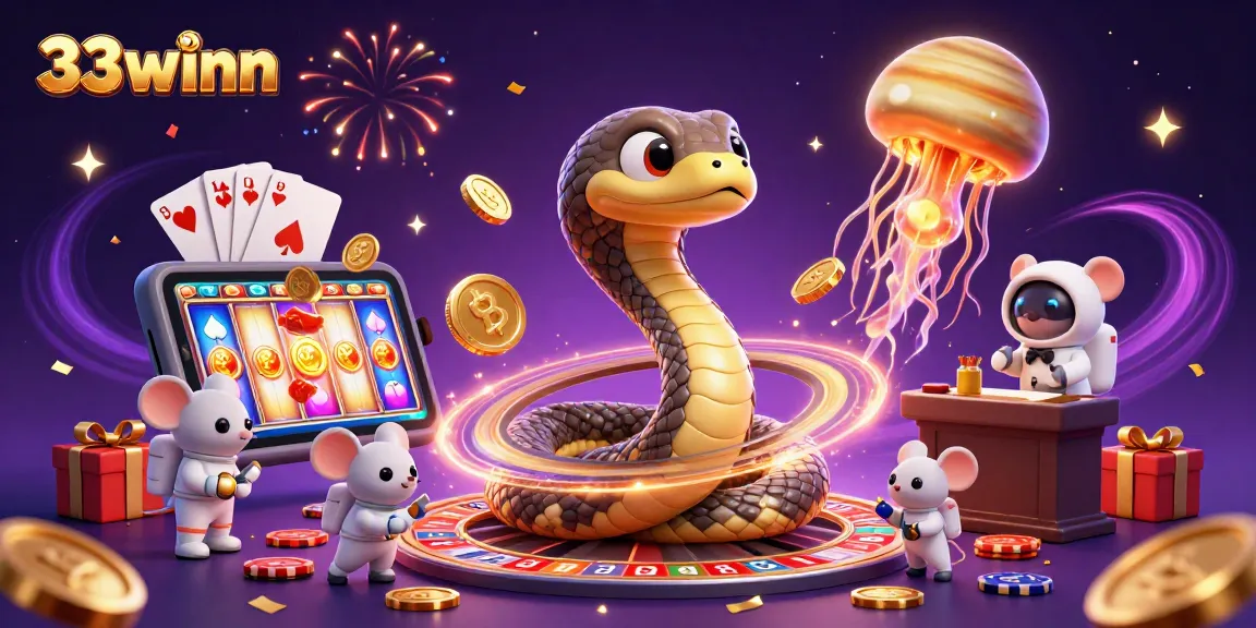 Experience the thrilling games at 33winn as characters place bets in a vibrant cosmic casino scene.