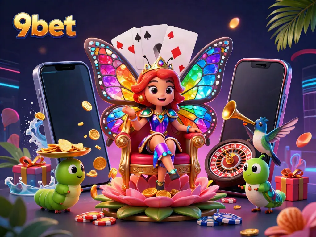 Engage in vibrant gaming with 9bet as the butterfly queen heralds your jackpot adventure.