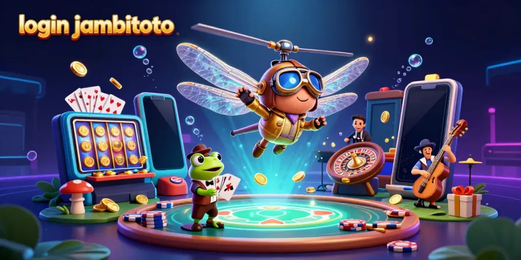 Engage with dynamic gameplay at login jambitoto, featuring lively casino elements and colorful characters.