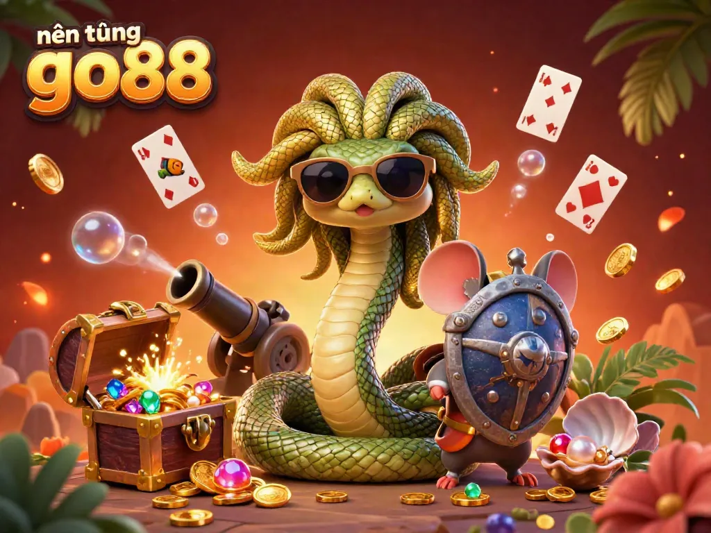 Engage in thrilling gameplay with nền tảng go88 featuring a dynamic battle and treasure-filled scene.