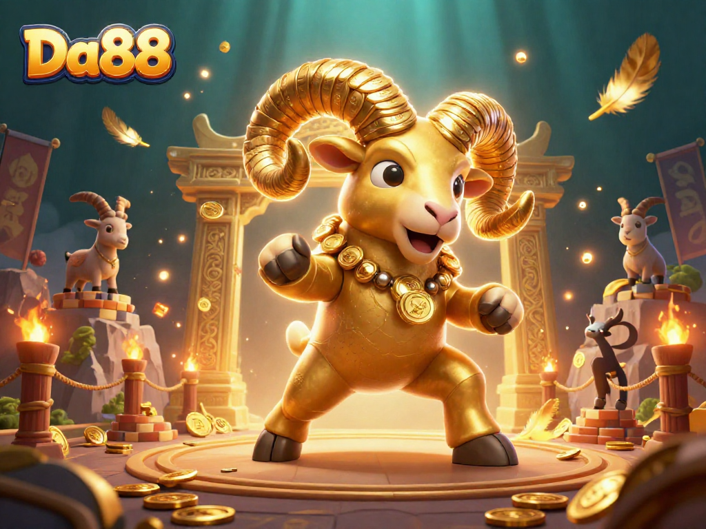 Experience the thrill of Da88 as the golden ram charges through a captivating casino scene.