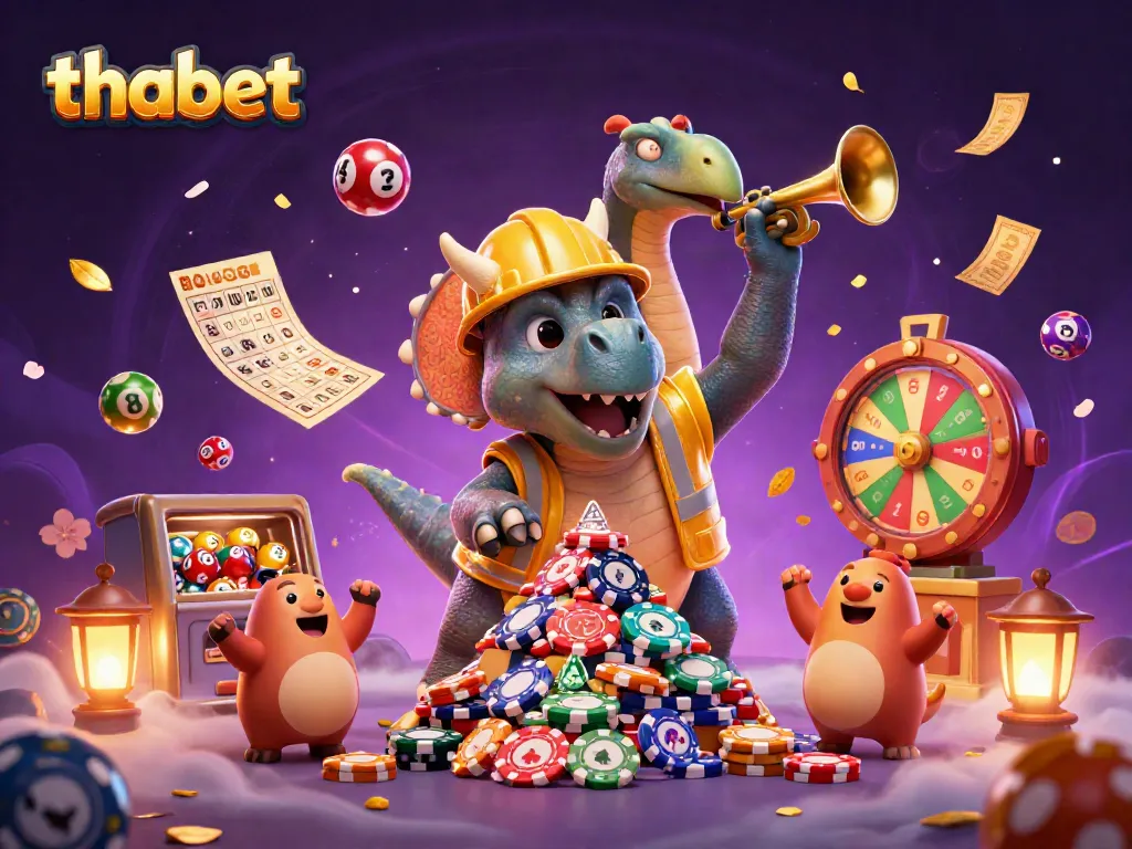 Experience the lively spirit of thabet with a playful 3D scene of a triceratops and friends celebrating