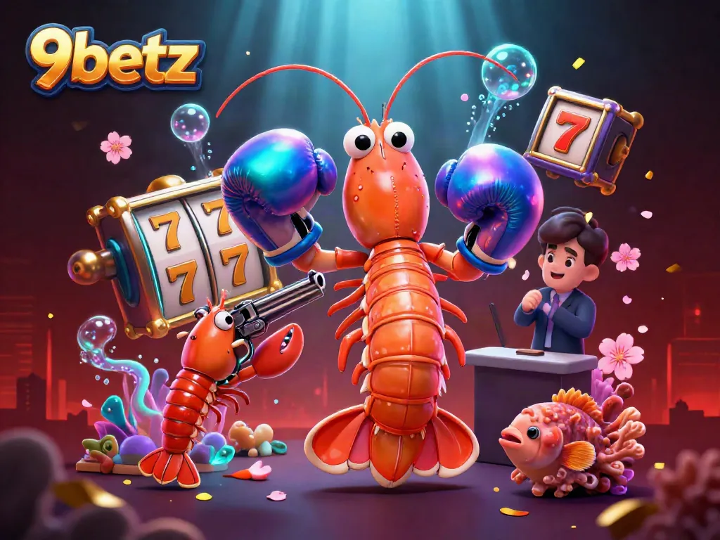Engage with 9betz's colorful 3D casino scene featuring vibrant characters and dynamic game elements.