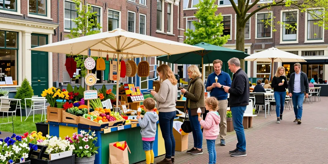A family enjoying fun activities at bedrijven den haag, exploring artisan shops and cafes in a vibrant urban scene.