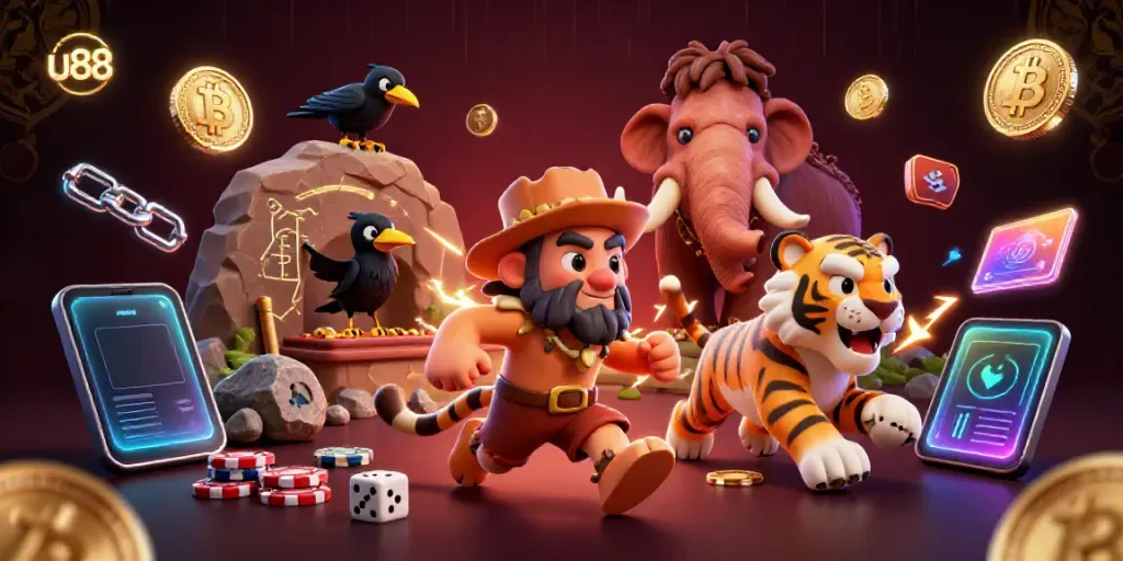 Experience thrilling gaming at u88’s prehistoric casino with vibrant characters and crypto elements.