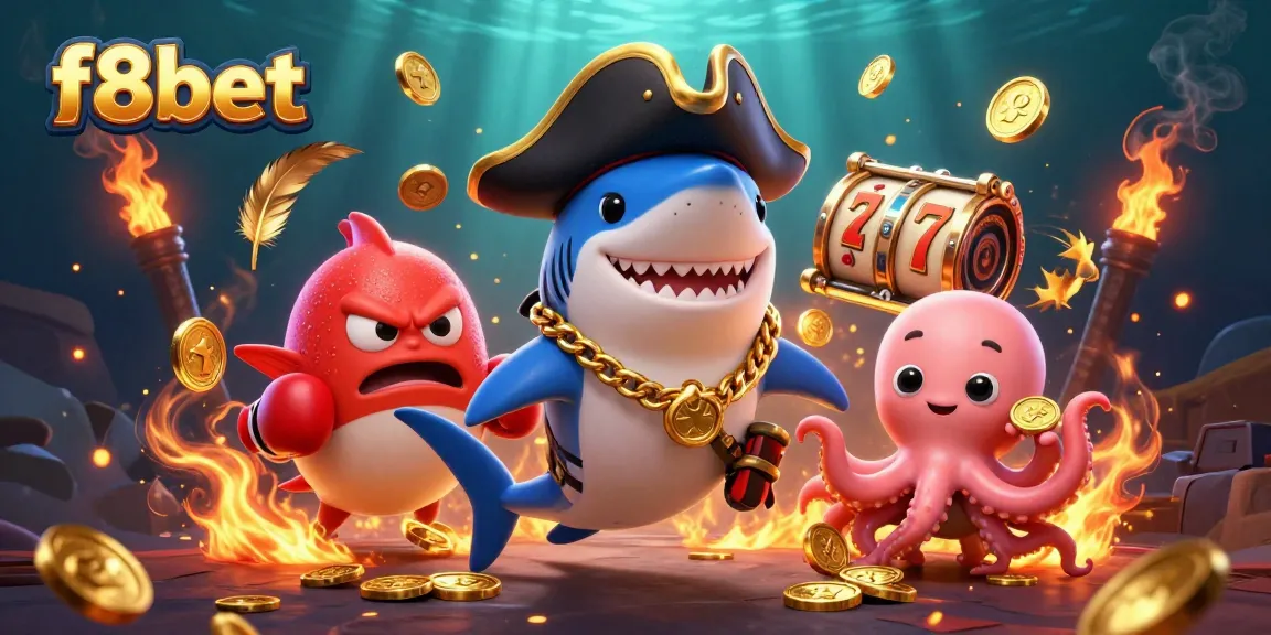 Join the action at f8bet with a dynamic illustration of gaming excitement featuring cartoon characters.