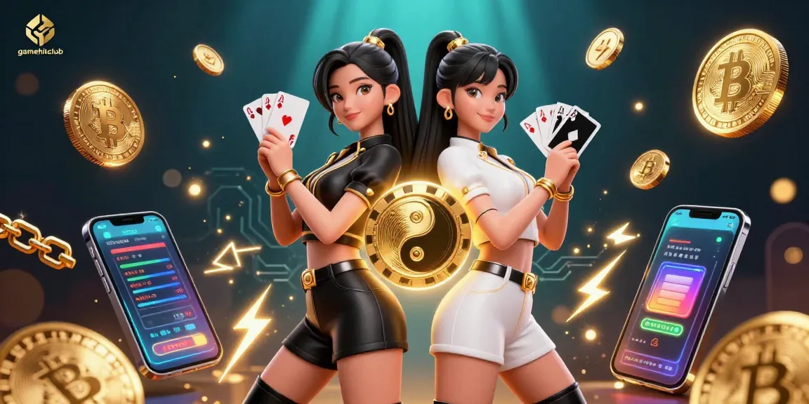 Engage in exciting gaming at gamehitclub with stunning visuals of twin Asian women casting cards.