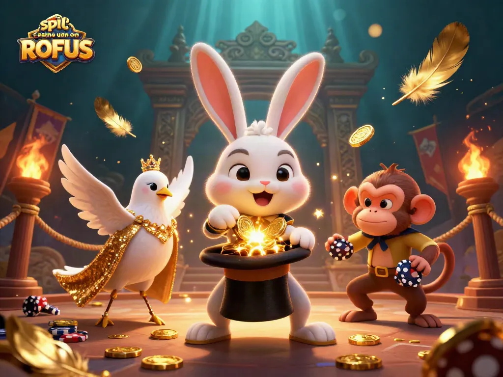 Engage with spil casino uden om ROFUS as a magician rabbit conjures coins in a thrilling casino scene.