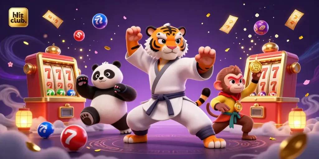 Hitclub. Enjoy thrilling slot gameplay and dynamic entertainment with 3D tiger and panda characters.