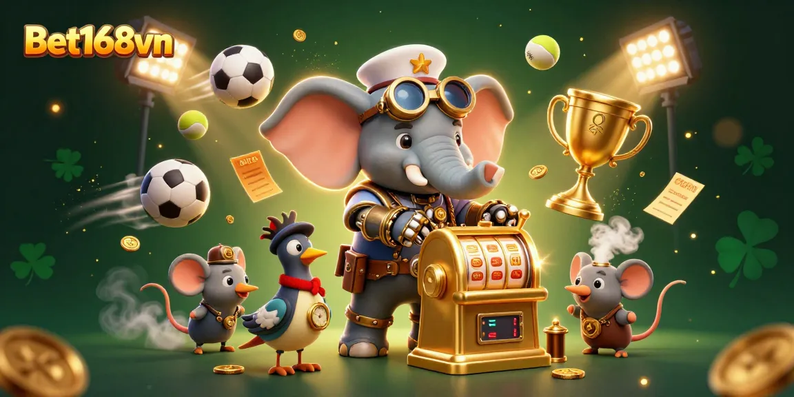 Engage with Bet168vn's thrilling casino experience through this vibrant steampunk illustration.