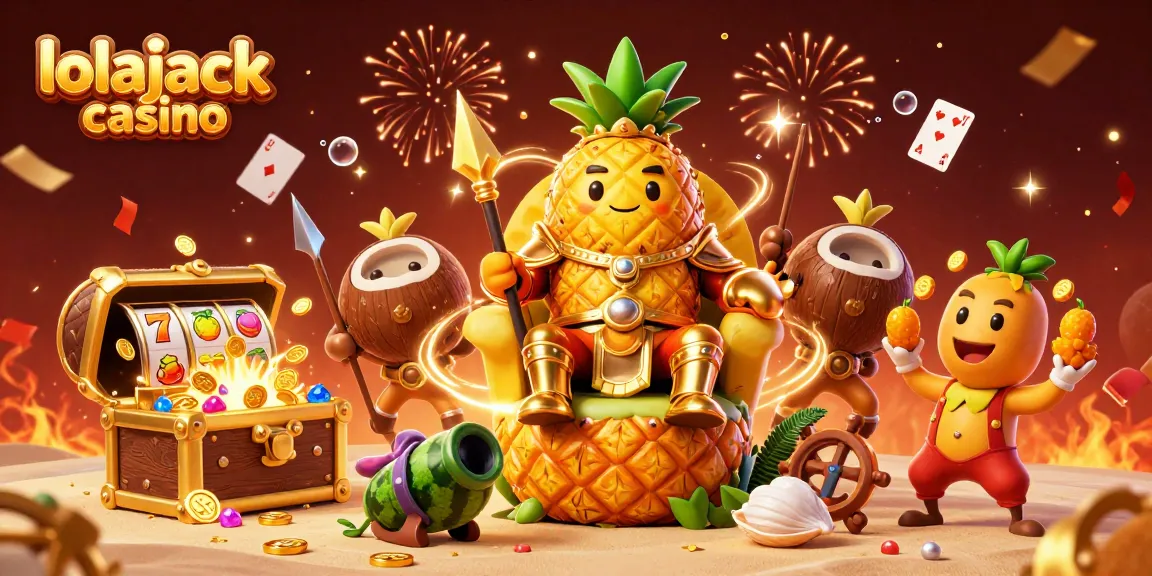 Experience the excitement of lolajack casino with vibrant characters, games, and festive atmosphere in this 3D illustration.