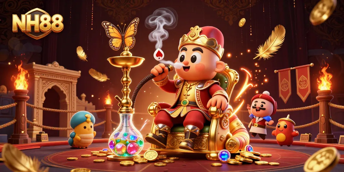 Engage with NH88’s unique gaming realm featuring a captivating caterpillar master, casino elements, and vibrant graphics.